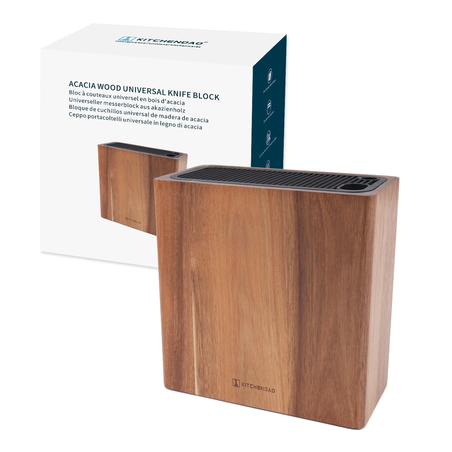 Bloque De Cuchillos Kitchendao Xl De Madera De Acacia Universal Con Ranuras