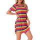 thumbnail image 4 of INSPIRE CHIC Camisón a Rayas Coloridas para Mujer Regreso a Clases Camiseta de Manga Corta Cuello Redondo Vestido Ligero Casual para Dormir M Rosa Fucsia, 4 of 6
