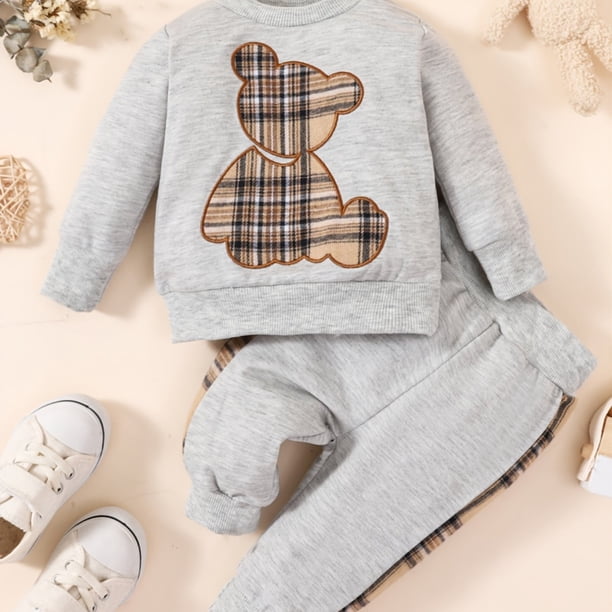 Get Your Little Ones Cozy and Cute with Our 2-Piece Toddler Baby Bear Embroidery Sweatshirt and Splicing Pant Set - Perfect for Casual Wear!