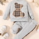 thumbnail image 1 of Get Your Little Ones Cozy and Cute with Our 2-Piece Toddler Baby Bear Embroidery Sweatshirt and Splicing Pant Set - Perfect for Casual Wear!, 1 of 5