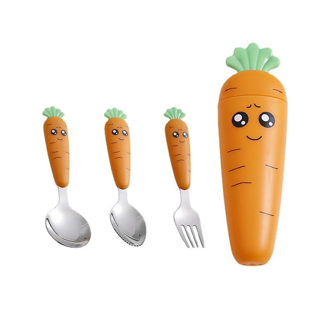 1pc/1set Creative Cartoon Carrot Tableware, Children's Fork Spoon With Handle, Portable Children's Tableware, For Toddlers Kids