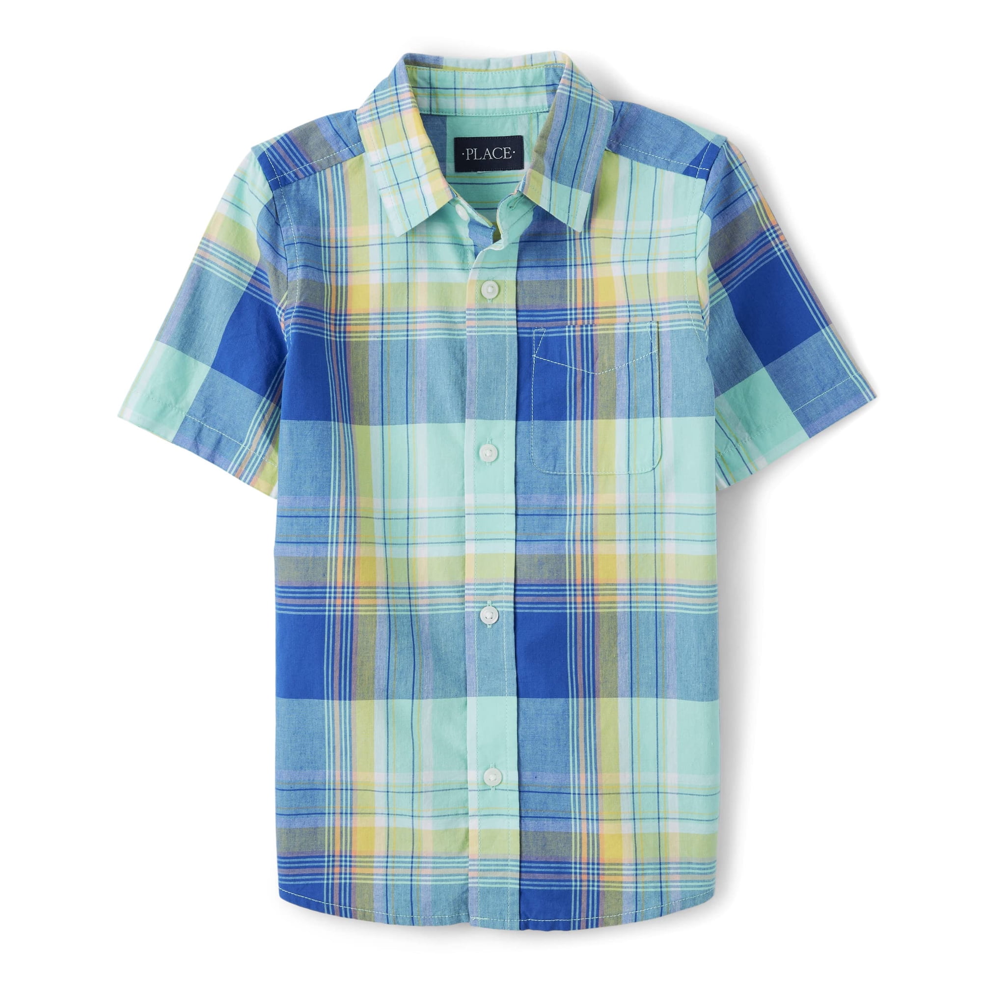 Camisa The Children's Place De Manga Corta Con Botones, Color Aguamarina 10/12