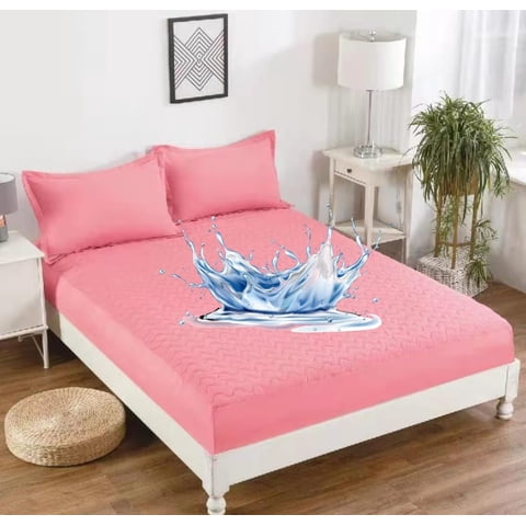 Aladdins Shop - Cubrecolchon Forro Impermeable Para Cama 2 Plazas Color Rosado