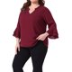 thumbnail image 4 of Agnes Orinda Blusas Elegantes de Talla Grande para Mujeres con Mangas de Campana 3/4, Doble Capa de Chifón, Camisas de Trabajo Túnica 4X Burdeos, 4 of 6