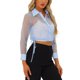 thumbnail image 4 of INSPIRE CHIC Camisa de Mujer con Botones al Frente, Cuello en Punta, Malla Transparente, Mangas Largas, Talla S, Azul Claro, 4 of 6