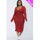 thumbnail image 1 of Vestido Midi de Manga Larga con Cuello Dividido y Talla Grande, 1 of 5