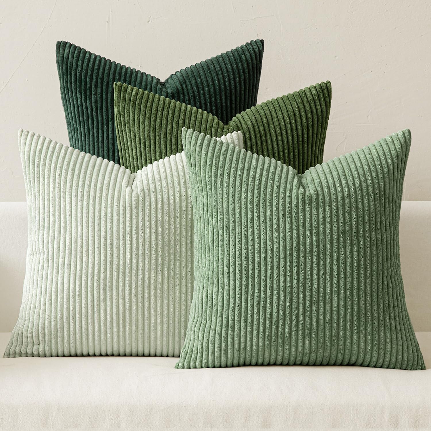 Xusx111 - Boho Granja Sage Verde Tirar Almohada Cubiertas 18x18 Pulgadas Conjunto De 4 Mordern Nórdico Cojín Cubiertas Corduroy Suave Navidad Decoración Del Hogar Para Sofá Cama Sofá Sala De Estar Ver