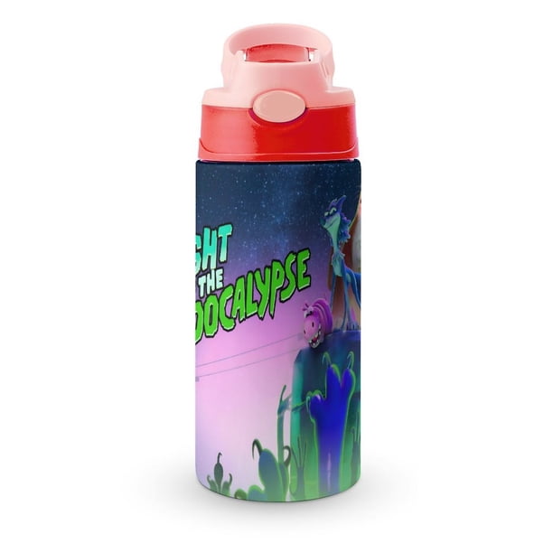 Noche de la ZoopocalipsisBotella de Agua con Tapa Pop Top de Un Toque, Acero Inoxidable, a Prueba de Fugas, para Deportes, Botella Infantil rosa 12 oz