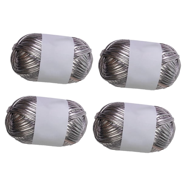 4 piezas de hilo de camiseta metálico, hilo de punto, hilo de tela elástico brillante, hilo de poliéster para hacer bolsos, alfombras, decoración del Gris plata