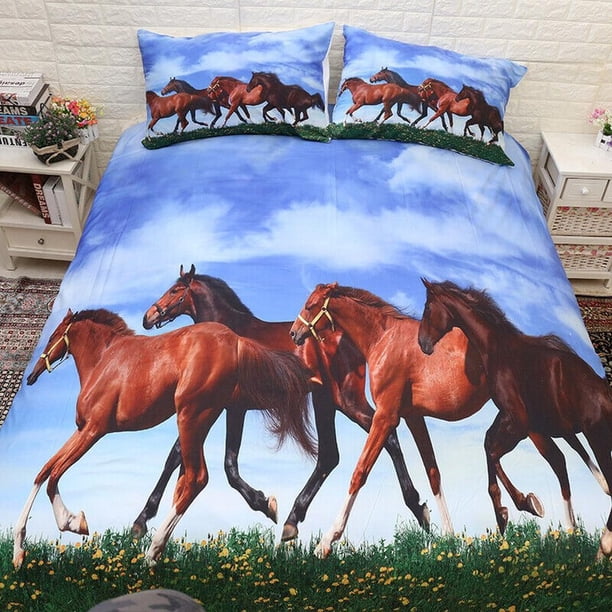 Horse Animal Printed Quilt Duvet Cover Set Kids Home Textiles Bedspread3-Piece Bedding Set