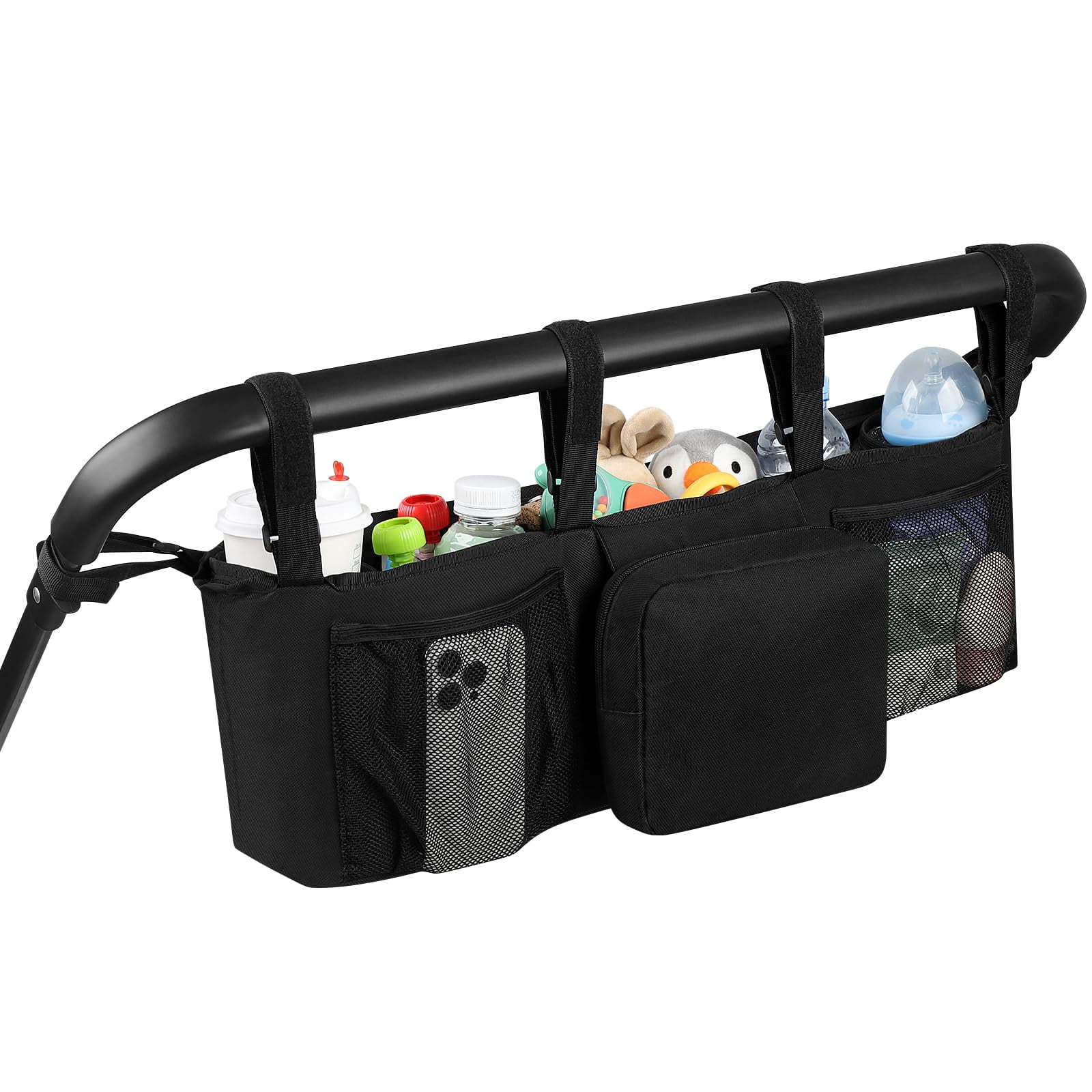 Xusx111 - Cocina Doble Organizador Cocina Doble Bebé Bolsa De Caddy Organizador Bolsa De Accesorios, Consola De Padres Doble Carrera De Cochecito Caddy Con Soporte De Taza