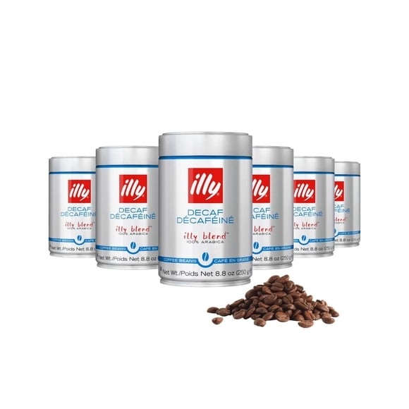 Café illy Classico Descafeinado en Grano 250 g, Pack de 6