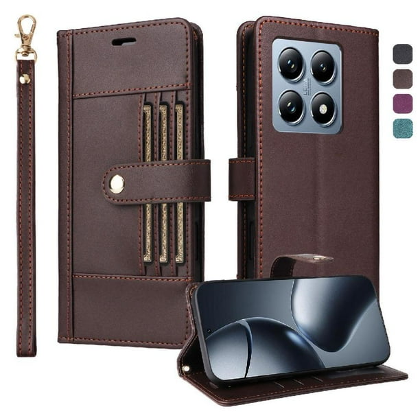 FOXDOCK Funda tipo Cartera para Xiaomi 14T Pro – Cubierta de Cuero PU con Múltiples Ranuras, Bolsillo para Efectivo y Correa de Muñeca