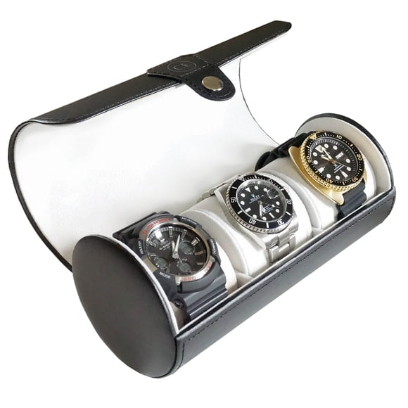 Funda organizadora en rollo para relojes de viaje, CASE ELEGANCE, piel vegana negra