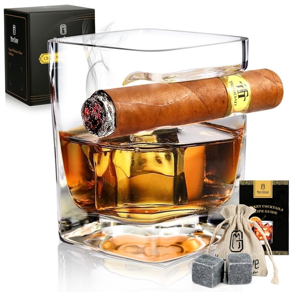 Vaso MortyGrove para whisky para cigarros, 350 ml, con soporte para cigarros y piedras