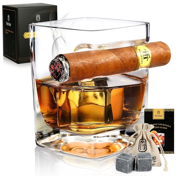 Vaso MortyGrove para whisky para cigarros, 350 ml, con soporte para cigarros y piedras