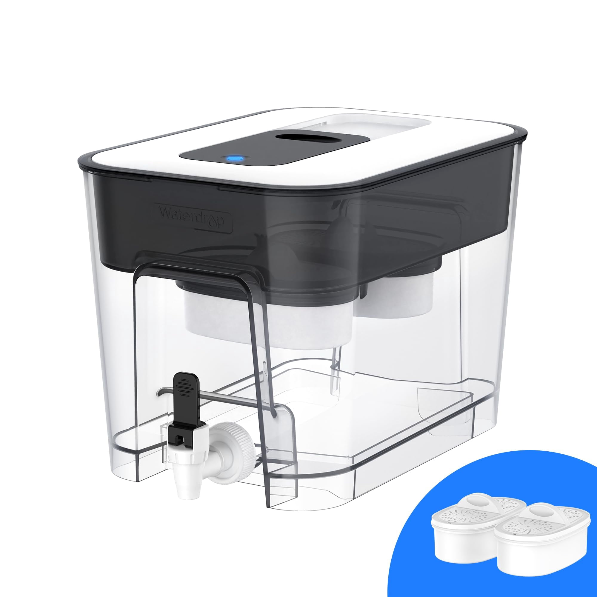 Dispensador De Filtro De Agua Waterdrop, 40 Tazas, Doble Filtro Negro
