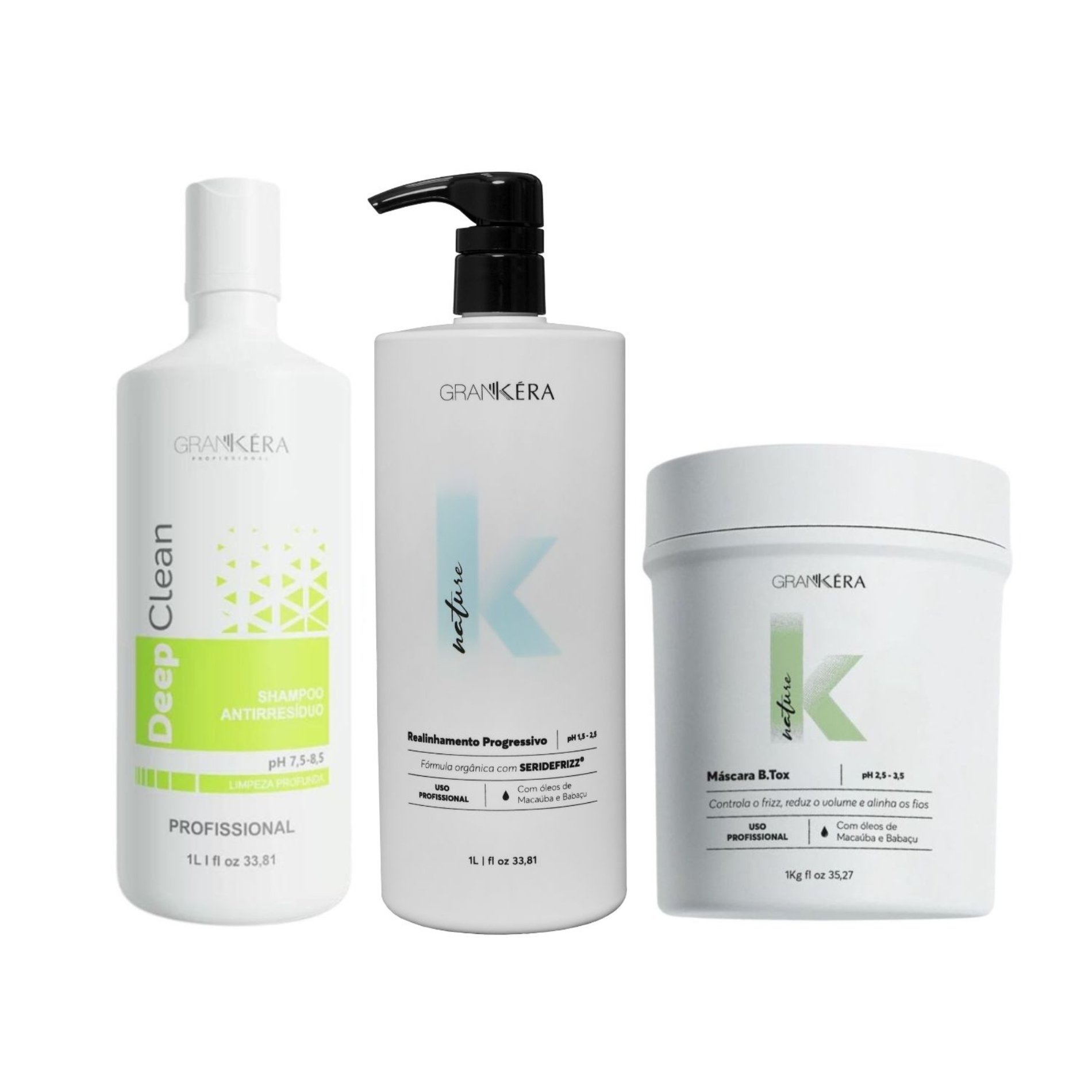 Set Shampoo Anti Residuos Deep Clean + Alisado 1 Lt + B.Tox Nature K Grankéra Profissional 1 Kg