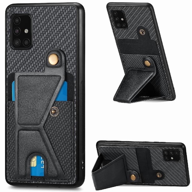 Funda Resistente para Samsung Galaxy A71 5G con Tarjetero y Soporte, Diseño Magnético Negro