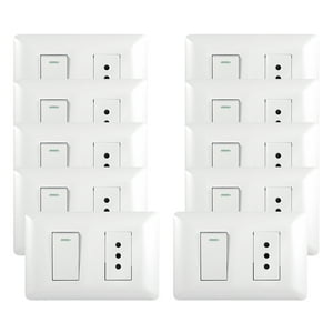 Genérico - Pack 10 Tomacorriente Simple 10A 250V + Interruptor Simple 9/12 10A 250V Blanco