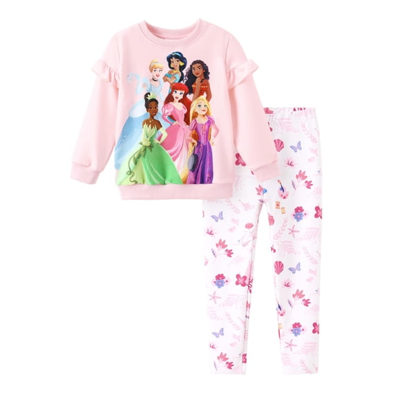 Sudadera Outfit Disney Princess con volantes para niñas y leggings 2T