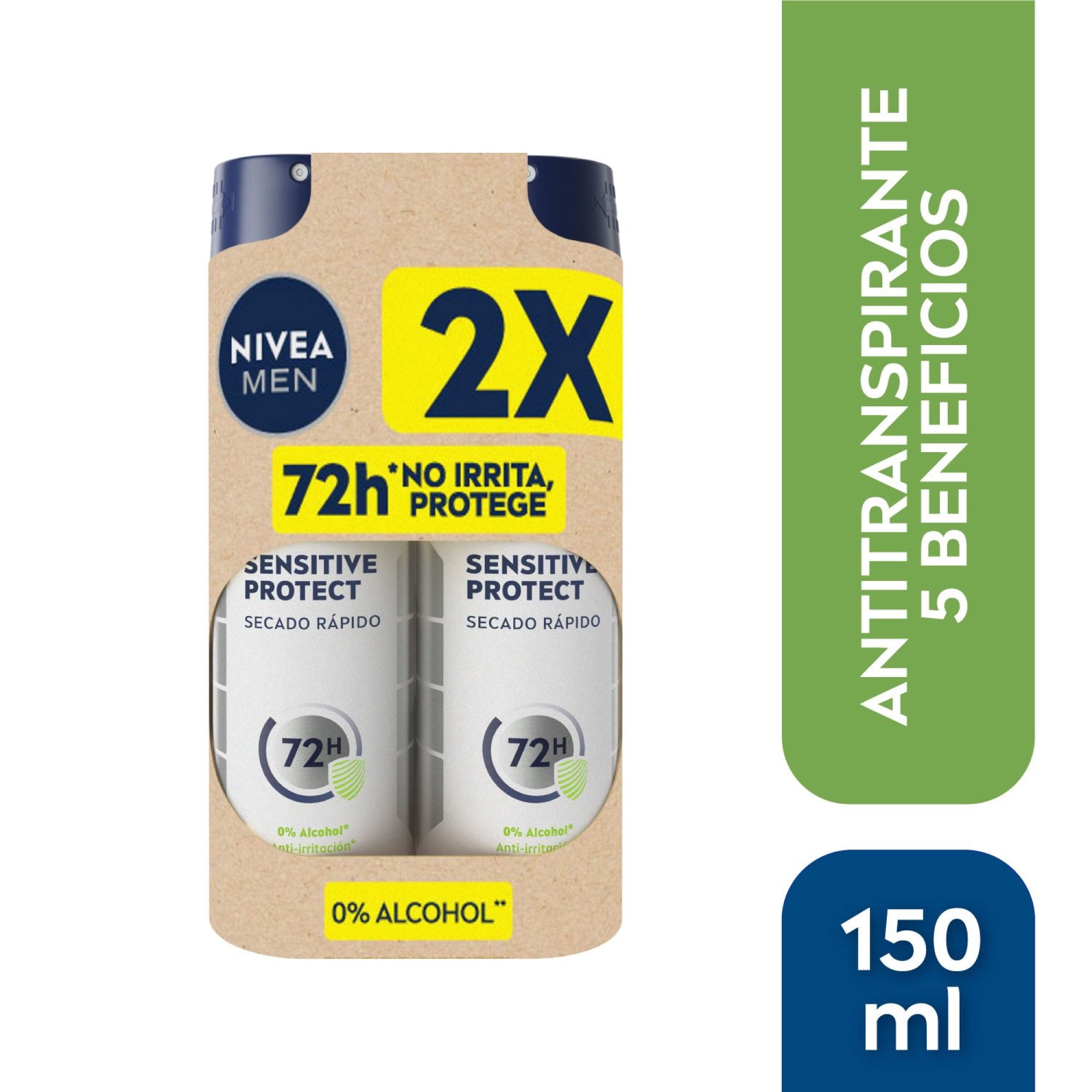 Desodorante Hombre Spray Sensitive Protect Pack 2 2 Un de 150 ml c/u Nivea