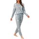 thumbnail image 4 of INSPIRE CHIC Conjunto de Pijama de Punto con Estampado de Estrellas para Mujer Regreso a Clases Suave Manga Larga Cuello Redondo Top y Pantalones Jogger Ropa de Dormir con Bolsillos XS Gris Claro, 4 of 6