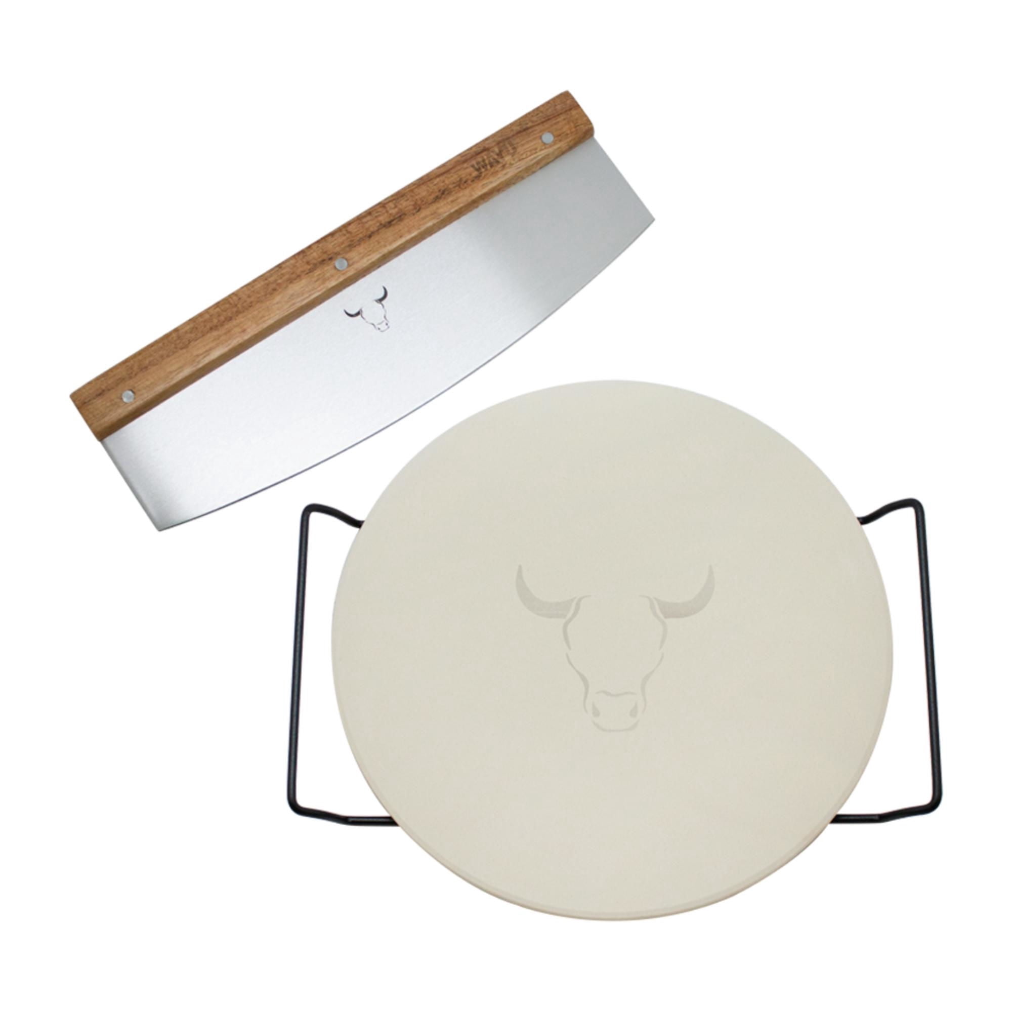 Tabla De Piedra + Cortador 2 Piezas Acero Inoxidable - Madera Blanco