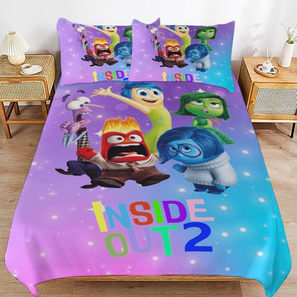 x522 Inside Out 2 Bed Duvet Cover Microfiber Bedding Sets 3D Printed Lightweight 3 Piece Comforter Sets, 1 Duvet Cover And 2 Pillow Shams for Kids Boys Girls 90"x90" jn522