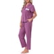 thumbnail image 4 of INSPIRE CHIC Conjunto de pijama de mujer con botones, conjunto de salón de manga corta suave con pantalones largos y bolsillos para primavera verano M púrpura, 4 of 6
