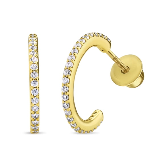 Argolla con Circones de Plata 925 bañada en Oro 18k de 13,5 mm con cierre de Tornillo