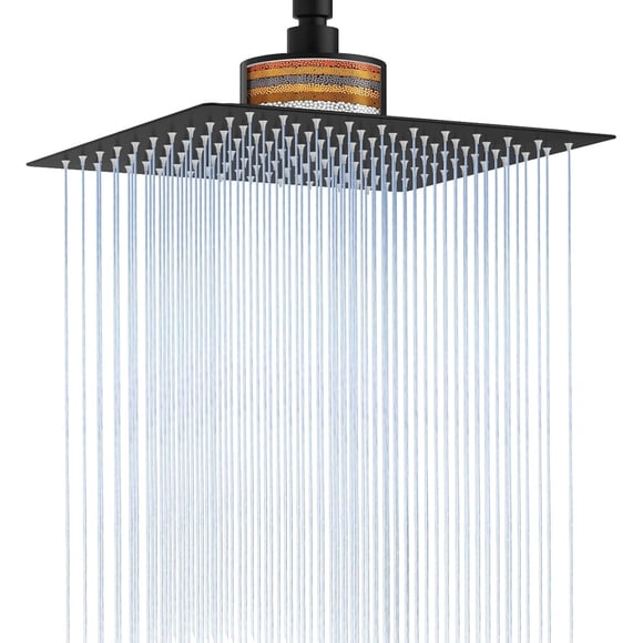 Cabezal Ducha RUMOSE Cuadrado 10 Pulgadas Filtro Negro