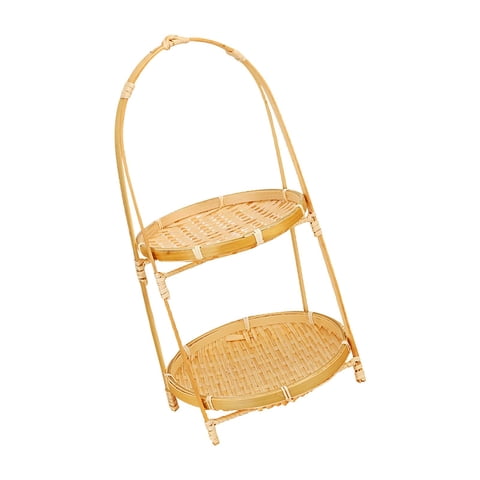 Magideal - Cesta De Fruta Tejida, Plato De Fruta, Bandeja Rústica Para Hornear Pan, Bandejas Para Servir, Frutero De Bambú, Almacenamiento De Alimentos Para Mesa Doble Capa