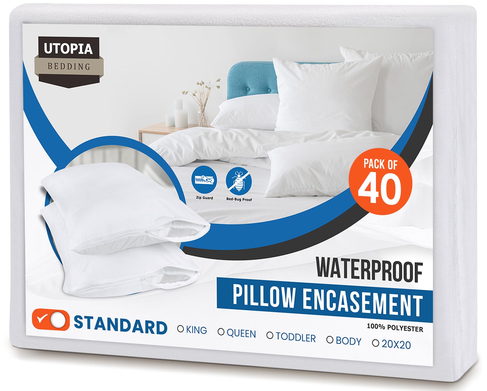 Protectores De Almohada Utopia Bedding Impermeables (Paquete De 40) Blancos