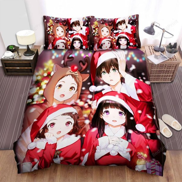 Hyouka Main Characters In Christmas Holiday Quilt Duvet Cover Set Bedclothes3-Piece Bedding Set