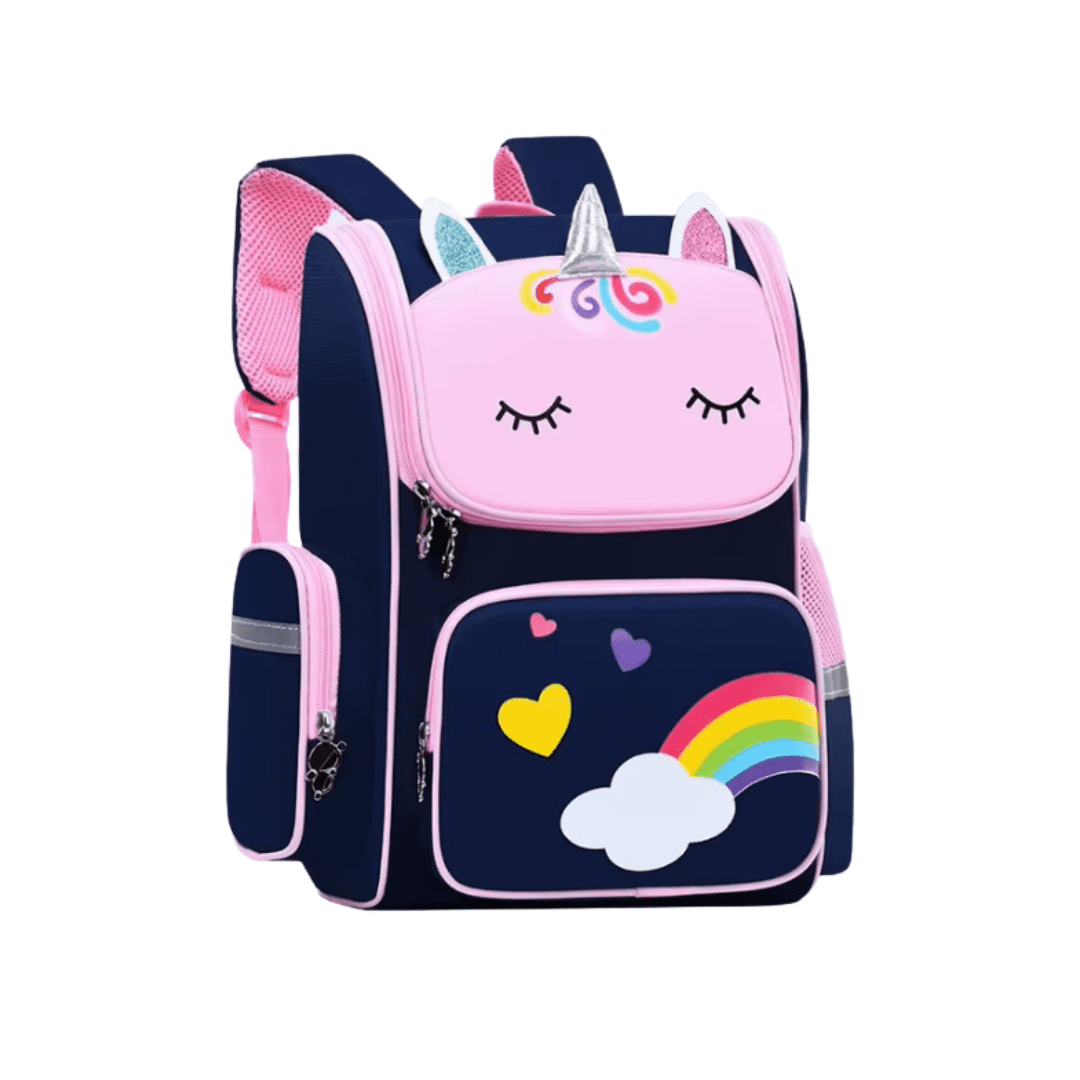 Mochila Escolar Unicornio Infantil Niñas 3d Arcoiris Azul Rosa