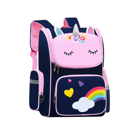 Mochila Escolar Unicornio Infantil Niñas 3D Arcoiris Azul Rosa
