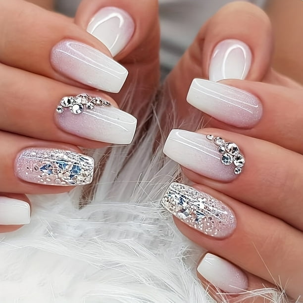 Heart-Shaped Blush Love Press On Nails - Medium Length, Full Cover Artificial Nails for Women and Girls