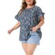 thumbnail image 3 of Agnes Orinda Blusa de Mujer Talla Grande Estampado Floral de Escuela Colegio Cuello Redondo Bohemio Mangas de Tulipán Tops Casuales de Verano 1X Azul Marino, 3 of 5