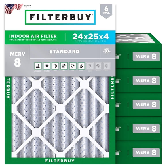 Filtro de aire Filterbuy MERV 8 24 x 25 x 4 (paquete de 6) Essential Dust