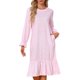 thumbnail image 1 of INSPIRE CHIC Vestido de Dormir de Manga Larga con Flores para Mujer, Camisón Suave Midi con Detalles de Volantes y Cuello Redondo 2XL Rosa, 1 of 6