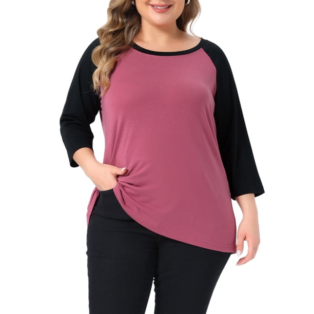 GRACE & GRANDEUR Conjuntos de Halloween Blusa de Talla Grande para Mujer Cuello Redondo Manga Raglán 3/4 Blusa Campesina Casual 4X Rojo Ladrillo