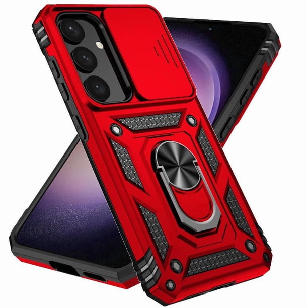 Funda Resistente Anillo Soporte Samsung Galaxy S25 Privacidad Cámara Montaje Magnético Rojo