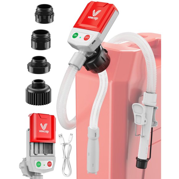 Bomba de combustible VEECAP 3,8 L/min 130 cm de manguera con auto‑stop rojo
