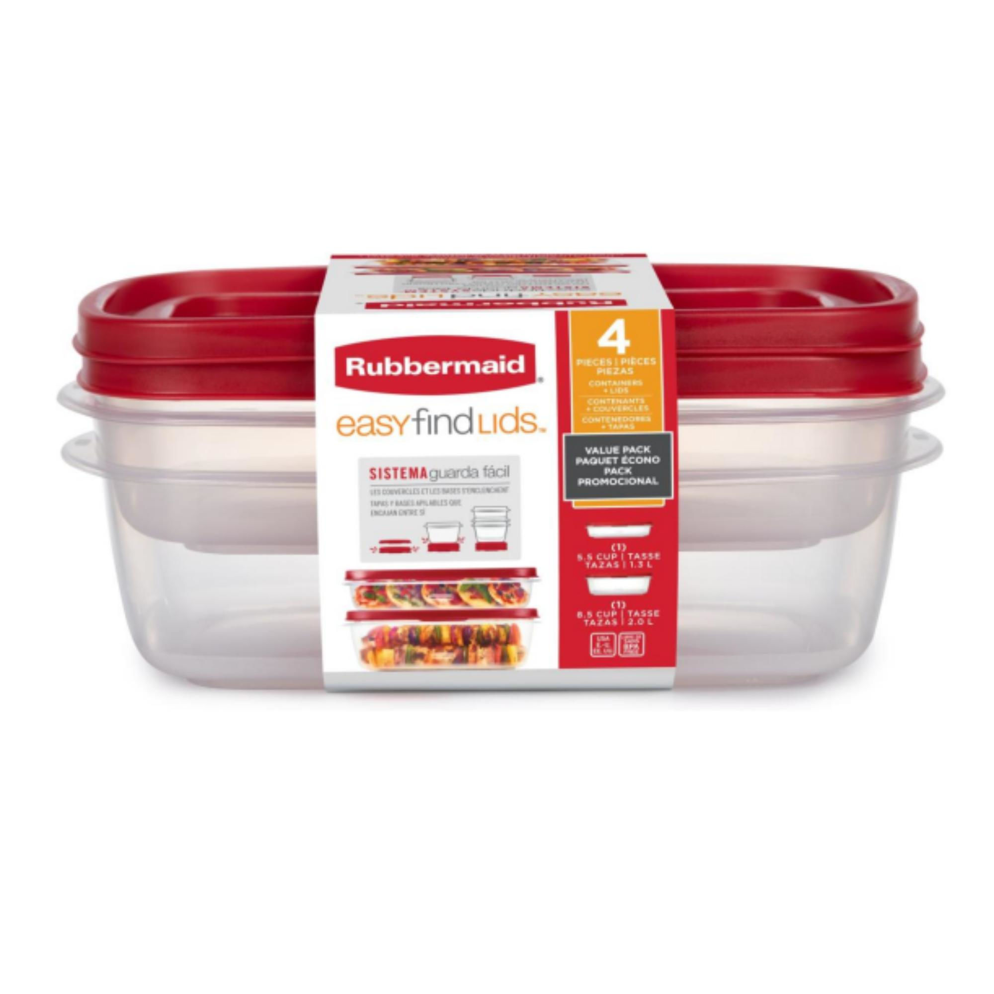 Rubbermaid - Pack De Contenedor 1.3l - 2.1l Plástico 4 Piezas Transparente - Rojo