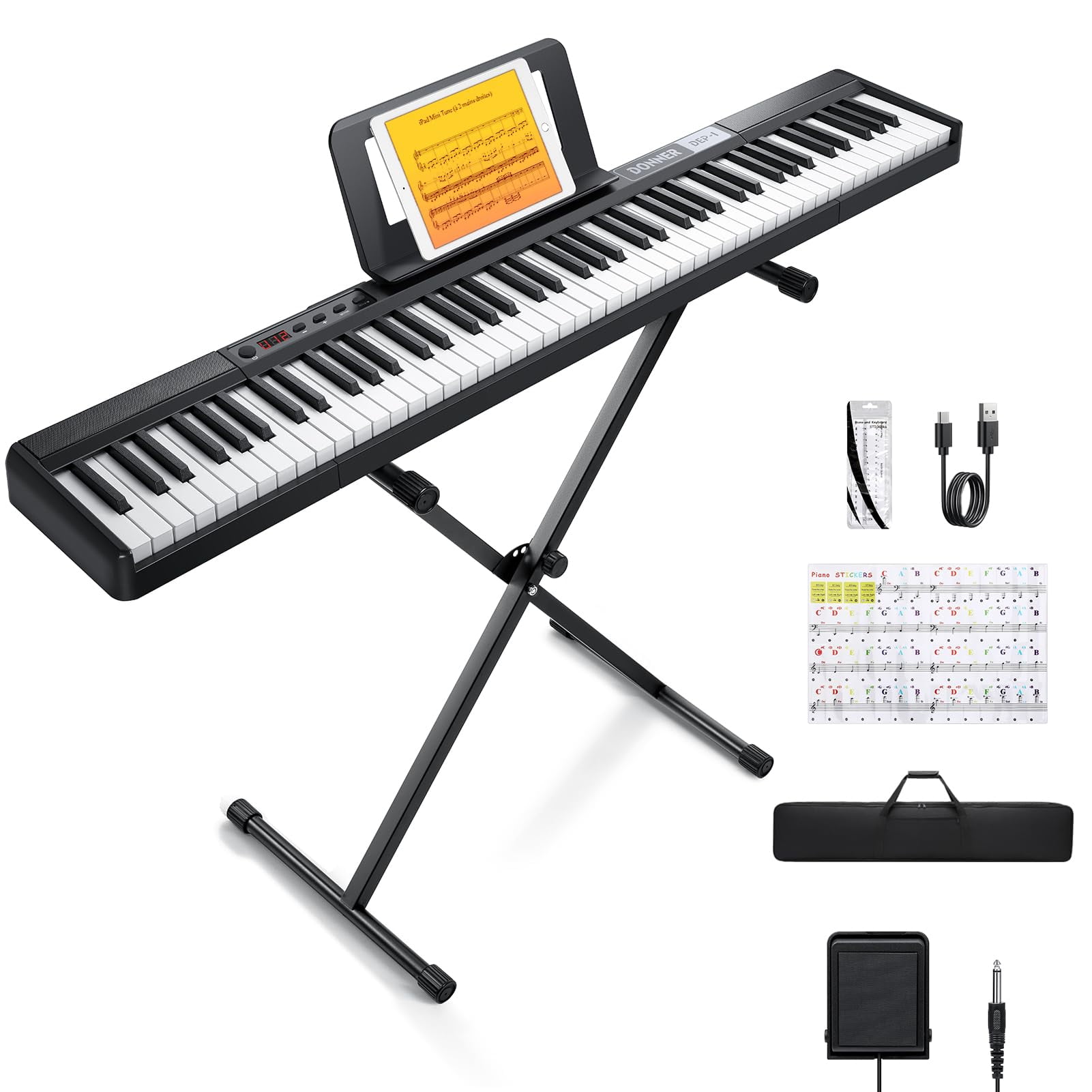 Teclado De Piano Donner Dep-1 De 88 Teclas Con Soporte, Pedal Y Funda