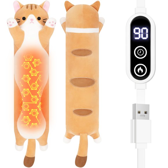 Almohadilla Térmica de Peluche Gato Naranja con USB 55 cm - Sprinqdawin