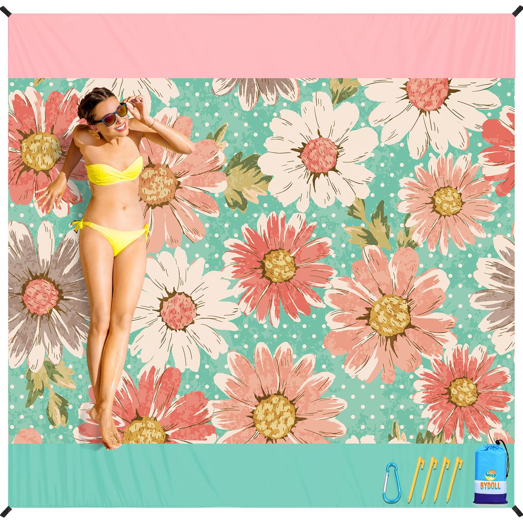 Manta De Playa Bydoll Impermeable A La Arena, 200 X 205 Cm, Para 1 A 4 Adultos