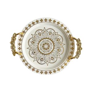 Magideal - Bandeja Decorativa Para Servir, Regalo De Inauguración De La Casa Con Asas, Bandeja Redonda Para Comida, Plato De Frutas Para Cenas, Postres Y Frutas. 36.5Cmx31.5Cmx4.9Cm