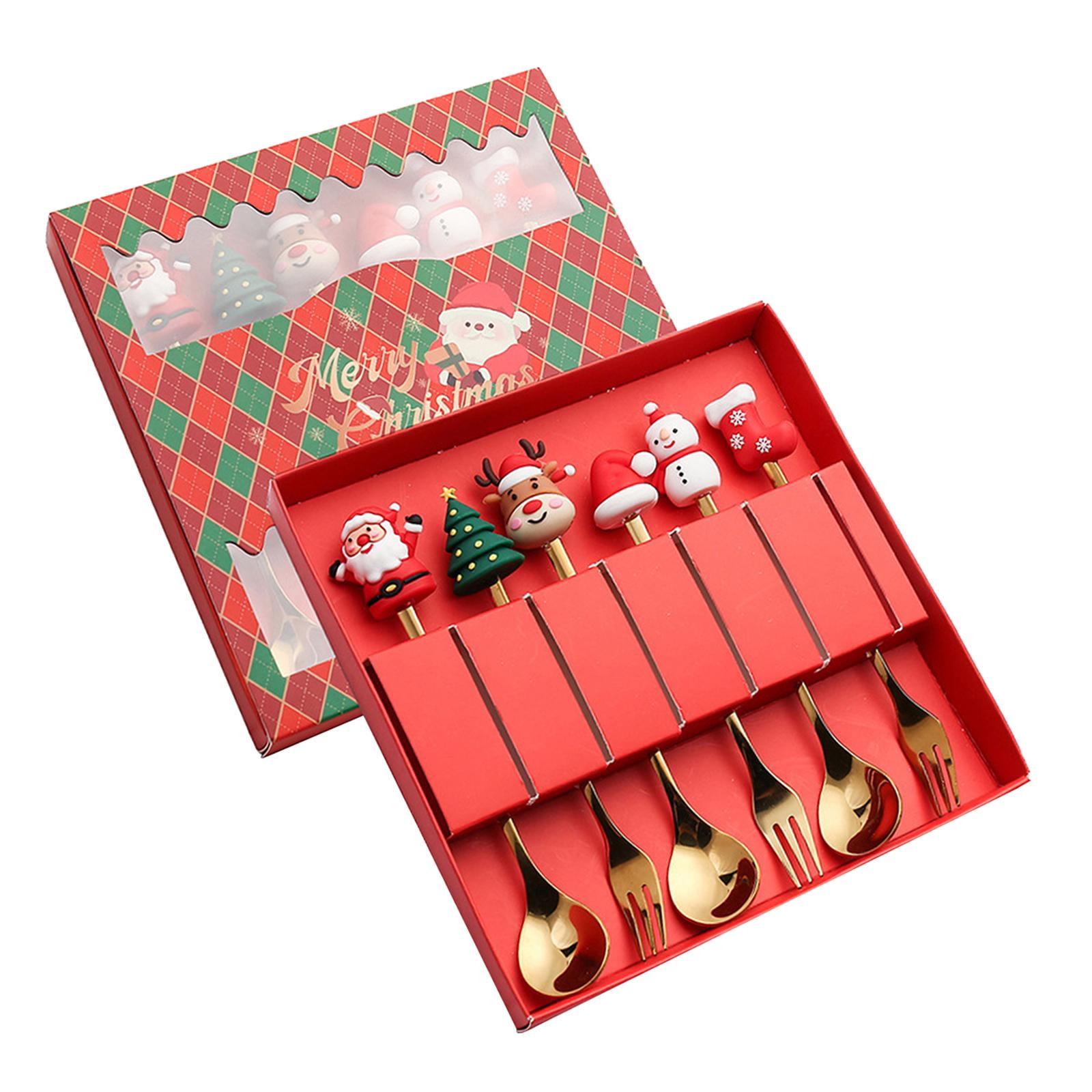 Magideal - Juego De Cubiertos Navideños De 6 Piezas Con Cucharas Y Tenedores De Acero Inoxidable, Juegos De Cubiertos Navideños Reutilizables Para Cocina, Fiesta , Estilo Un Estilo A